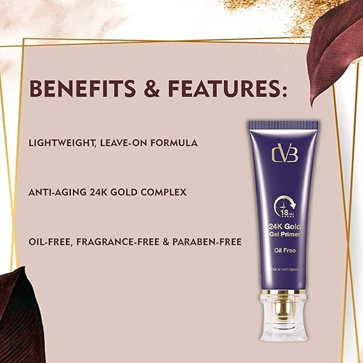 CVB  24K Gold Gel Primer for Pores Minimization, Anti-Ageing Oil-Free & Fragrance-Free Makeup Base (Gold, 40ml) C15 - Image 3