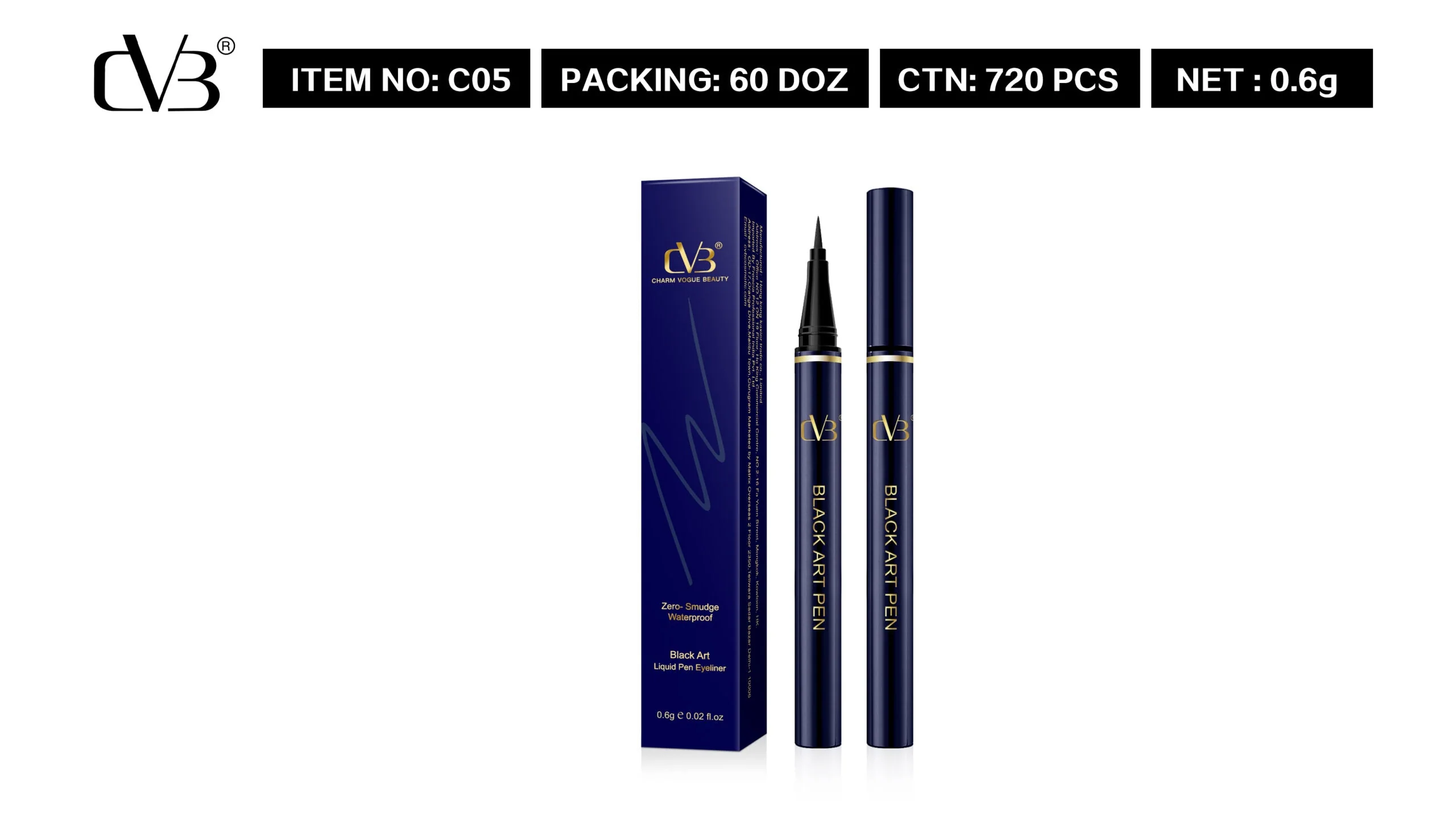 CVB BLACK ART LIQUID PEN EYELINER ZERO-SMUDGE WATERPROOF 05 - Image 2