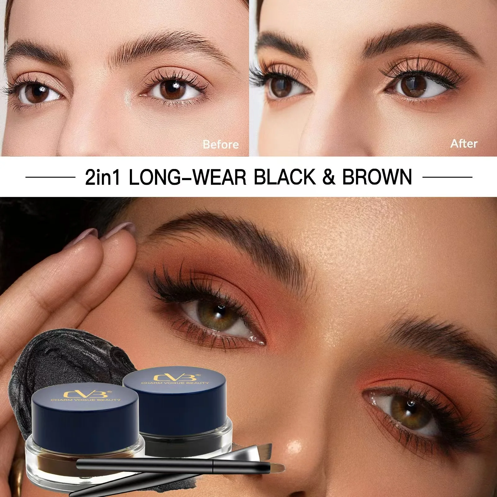 CVB Eyebrow Filler and Gel kajal  2in1 Long-wearBlack & Brown C233 - Image 3