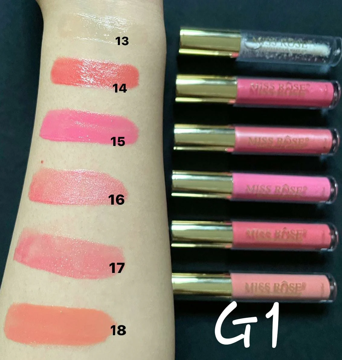 Miss Rose Glossy Lip Gloss Set of 6 - New Setting - Image 2